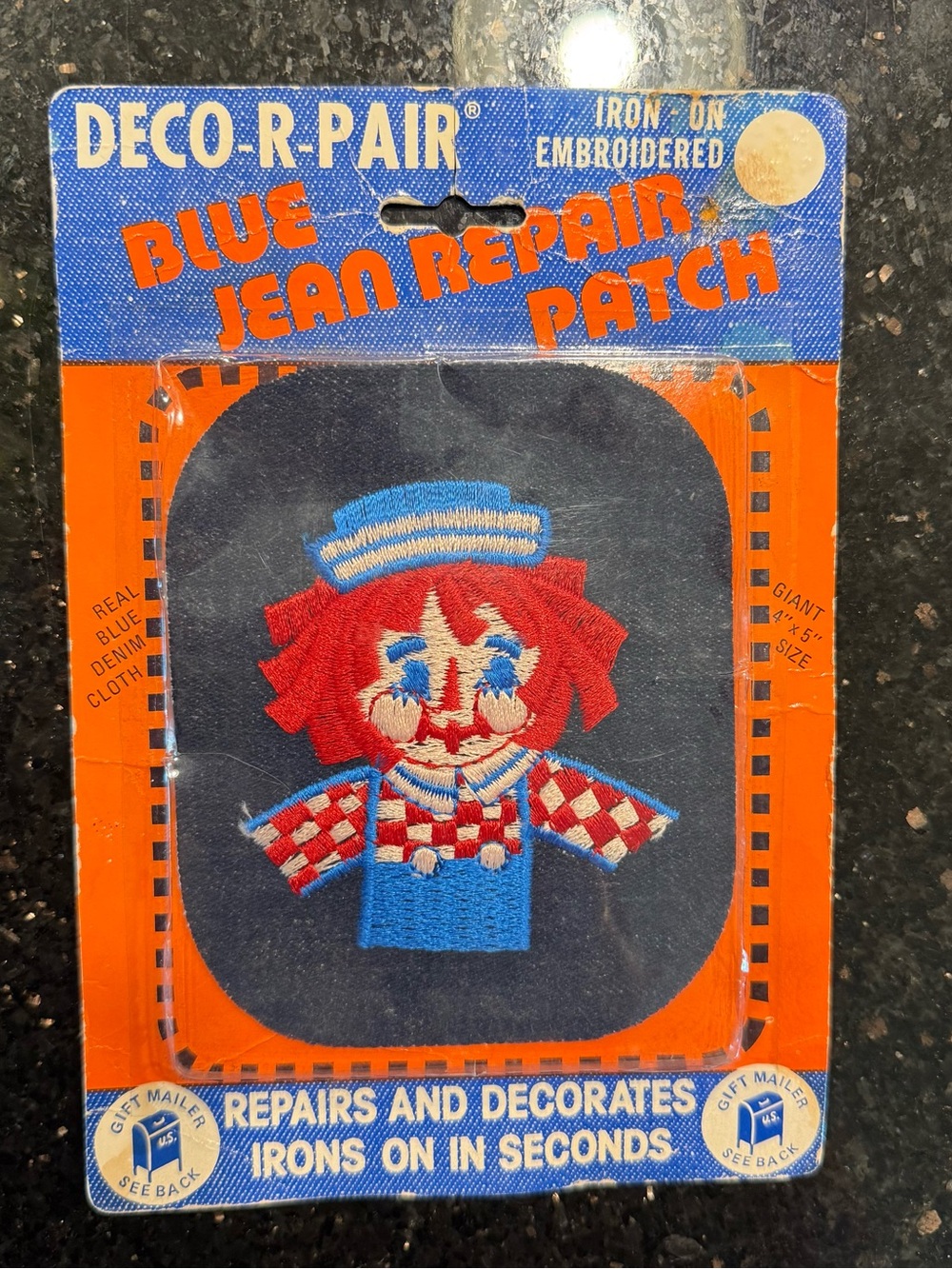 Vintage Deco-R-Pair Raggedy Ann Iron On Patch Blue Denim Postcard